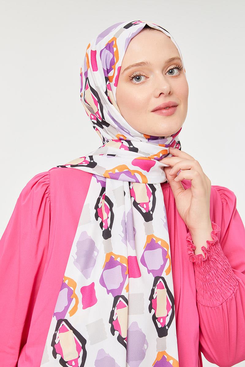 Fivescarf Fuşya Üçgen Desen Mono Krep Şal