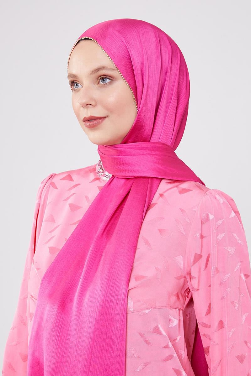 Fivescarf Fuşya Yanları Taş Şeritli Brilant Şal