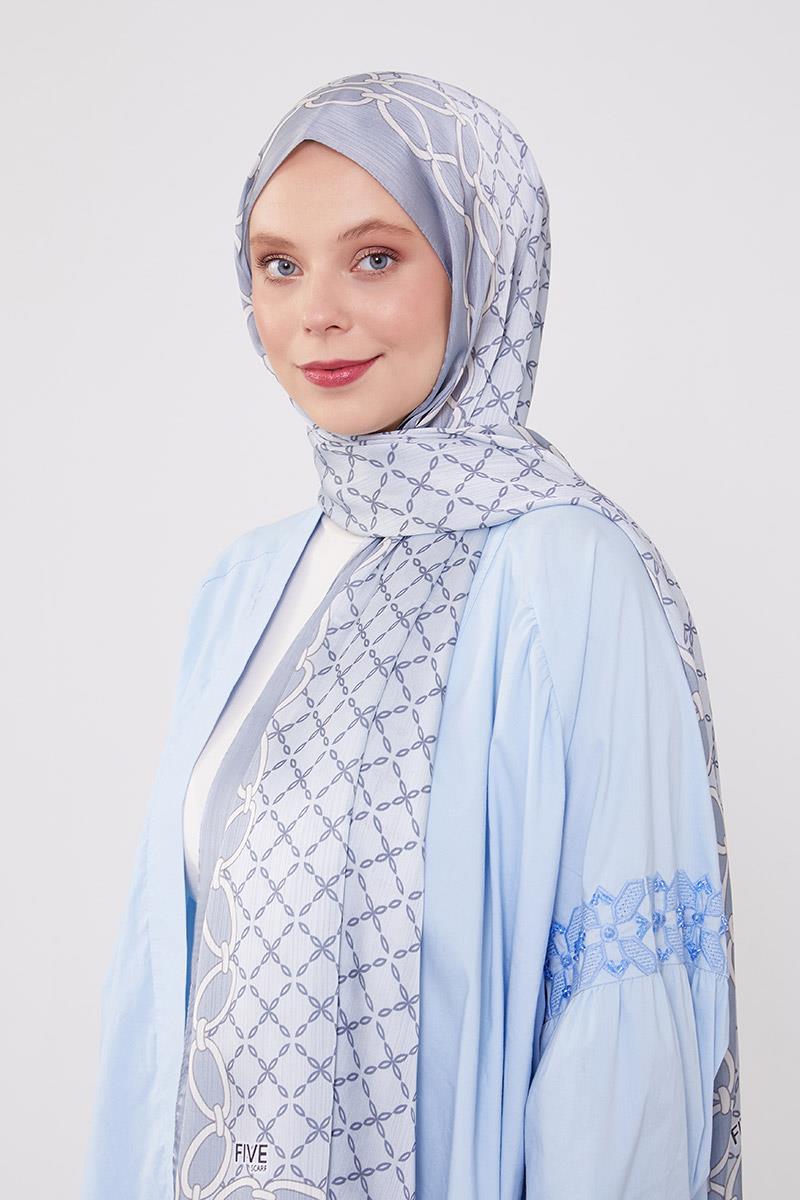 Fivescarf Gök Mavisi Kare Zincir Desenli Brand Şal