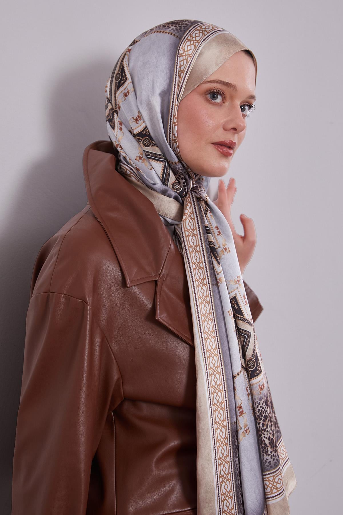 Fivescarf Gold Geometrik Desen Vual İpek Şal