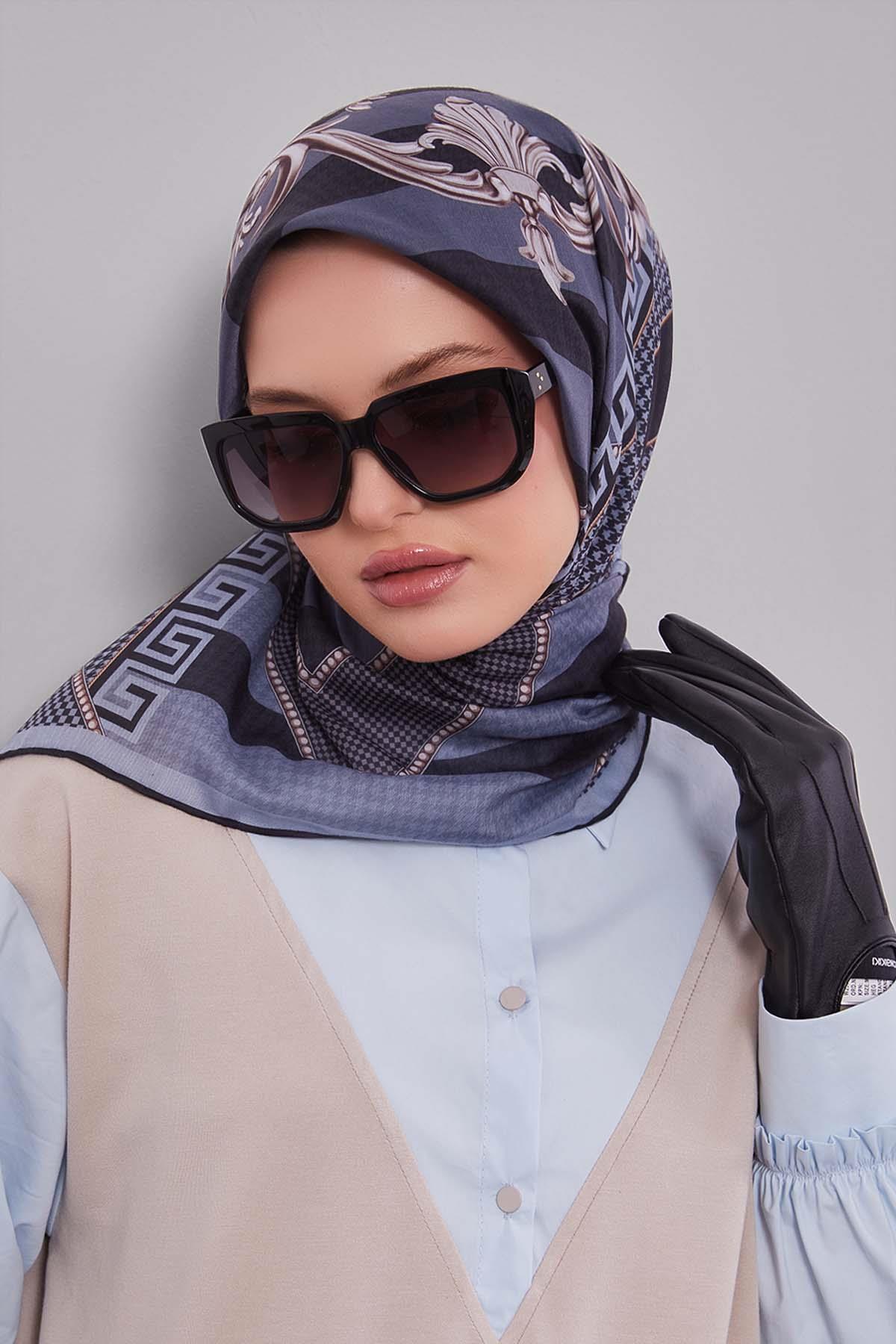 Fivescarf Gri Boncuk Desen Silk Coton Eşarp