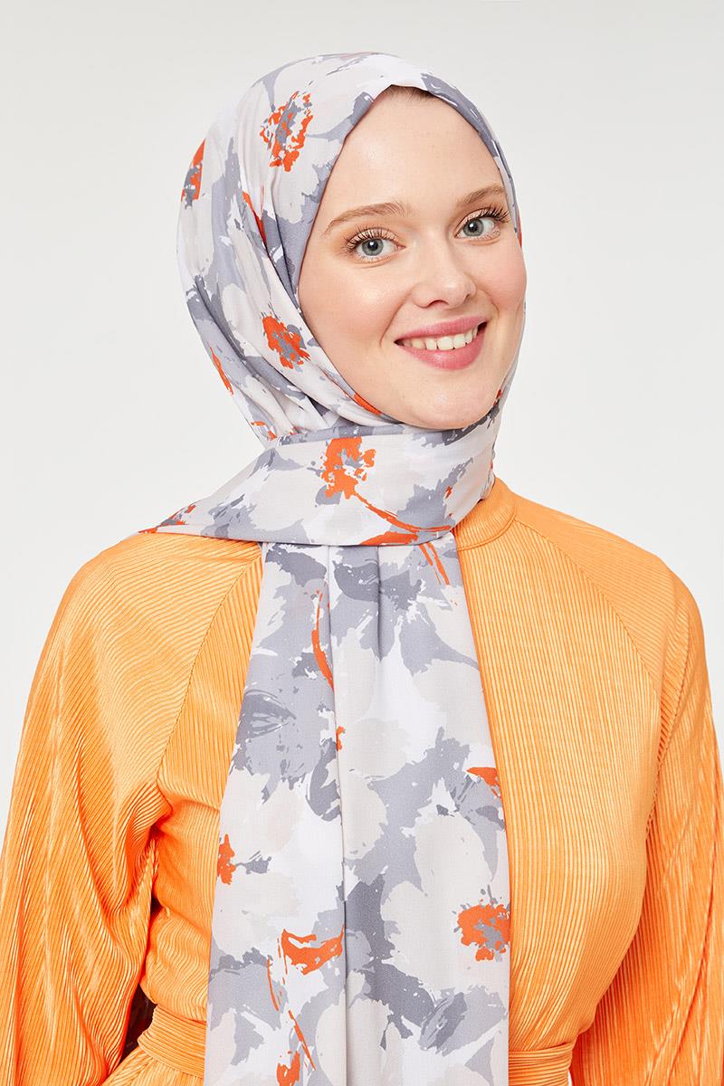 Fivescarf Gri Büyük Çiçek Desenli Mono Şal