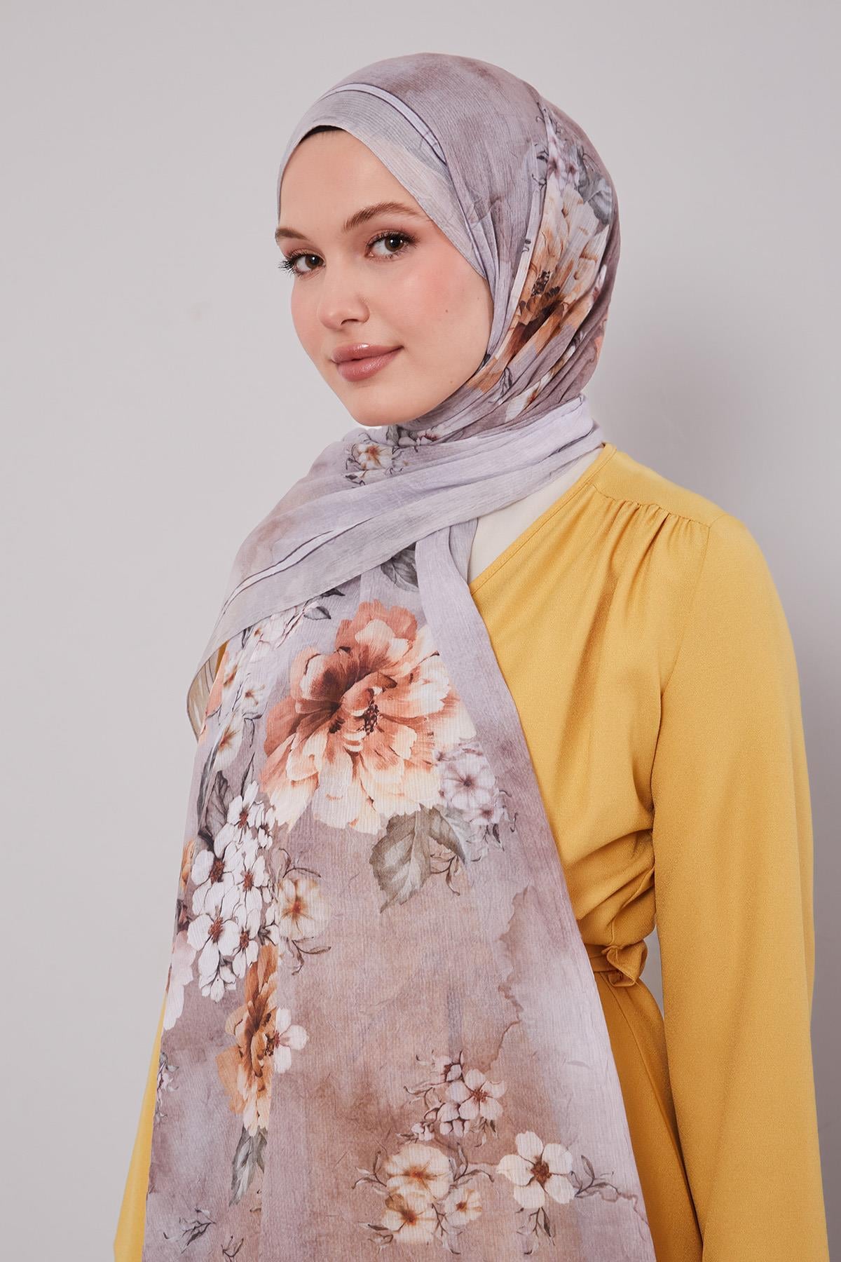 Fivescarf Gri Çicekli Craze Comfort Şal