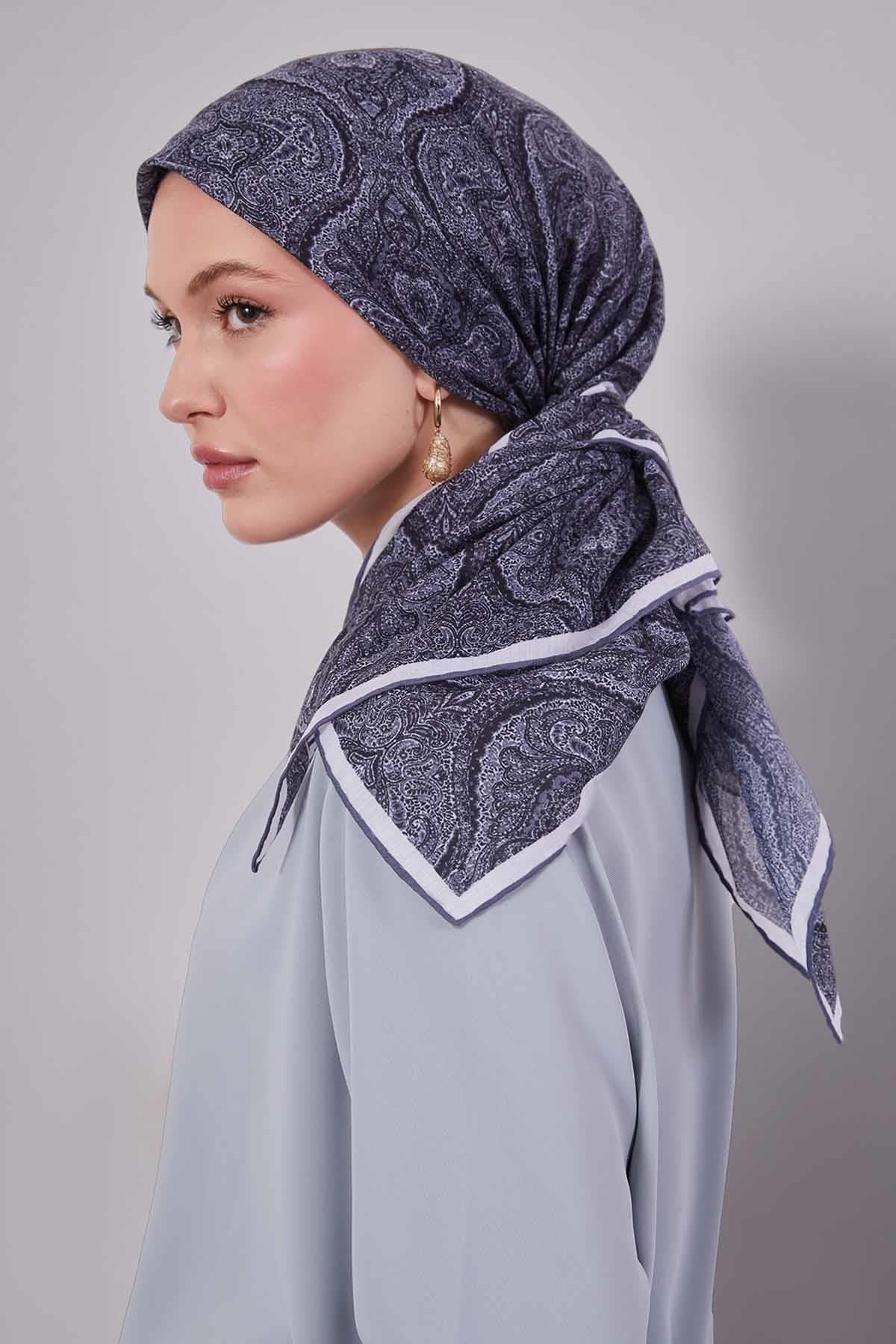 Fivescarf Gri Çini Desen Silk Coton Eşarp