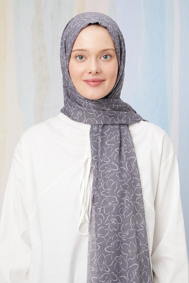 Fivescarf Gri Desenli Cotton Şal