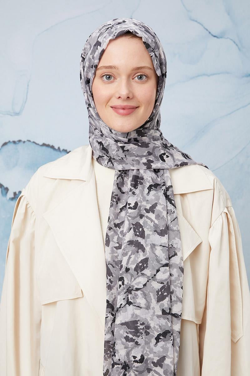 Fivescarf Gri Desenli Cotton Şal