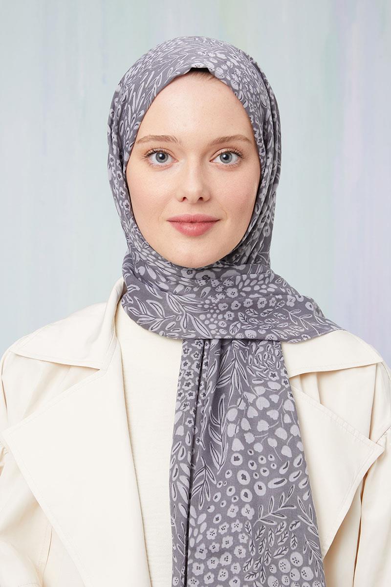 Fivescarf Gri Desenli Cotton Şal
