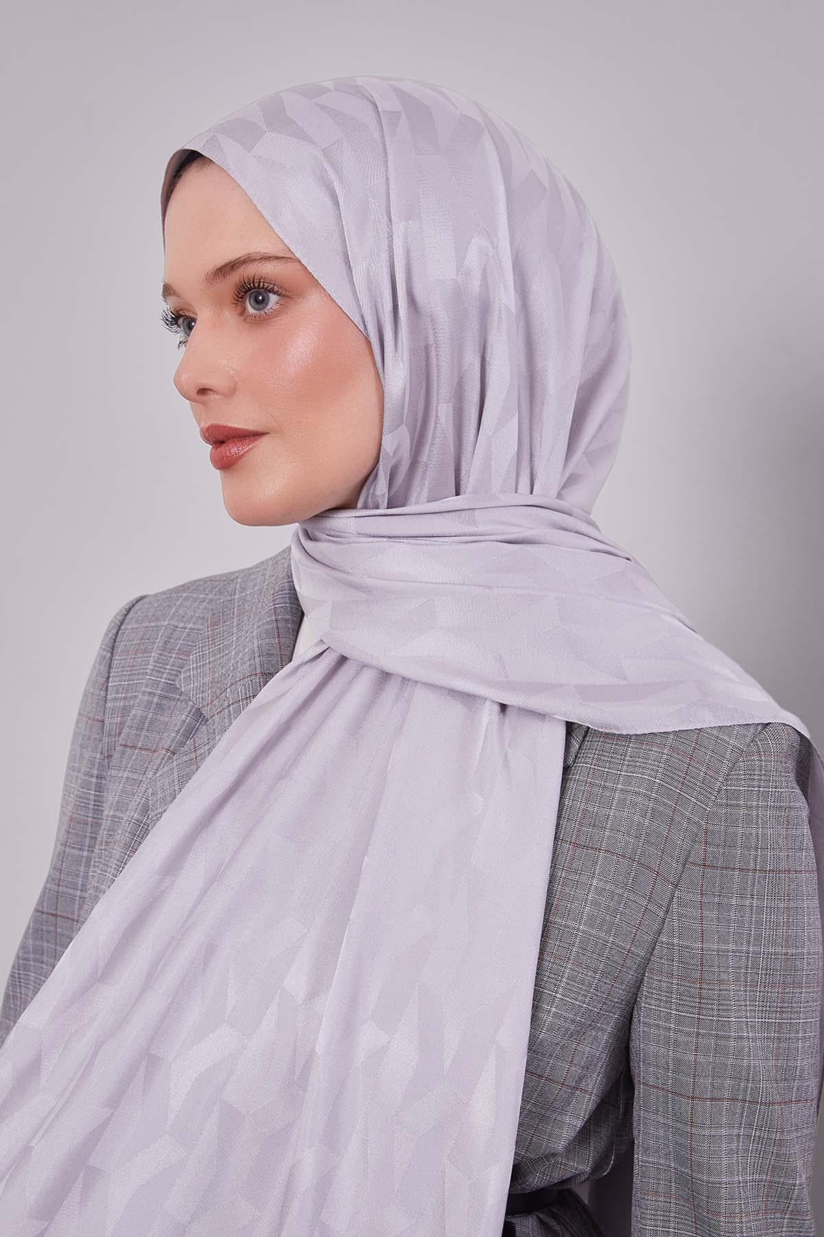 Fivescarf Gri Geometrik Desen Jakar Şal