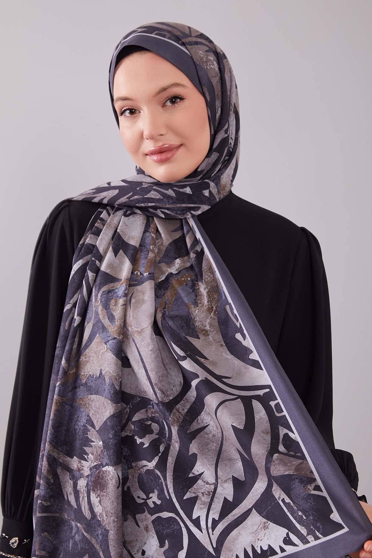 Fivescarf Gri Geometrik Desen Moos Chrep Şal