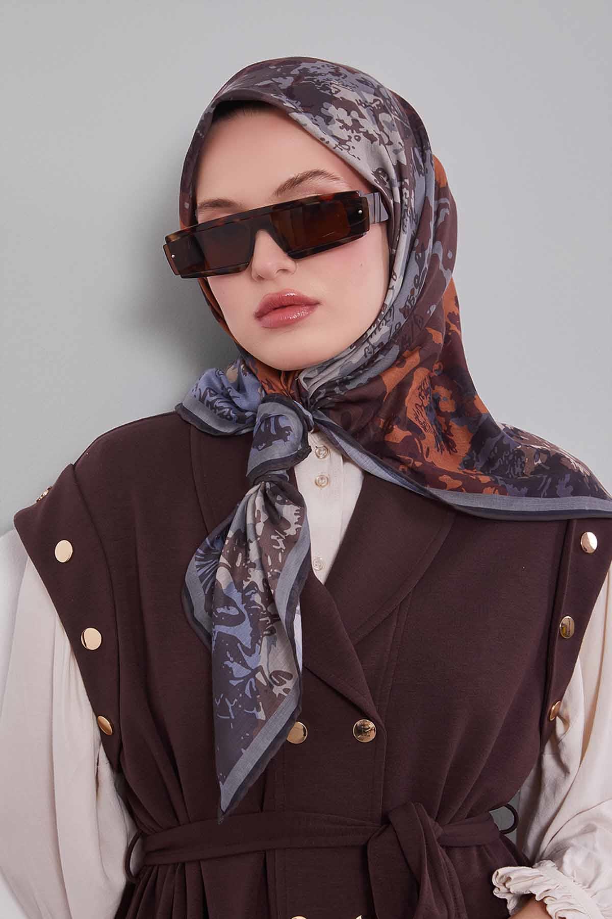 Fivescarf Gri Karışık Desen Silk Coton Eşarp