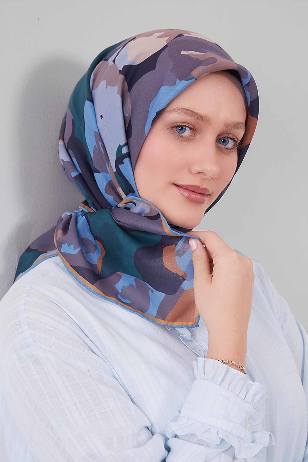 Fivescarf Gri Karışık Desen Silk Coton Eşarp