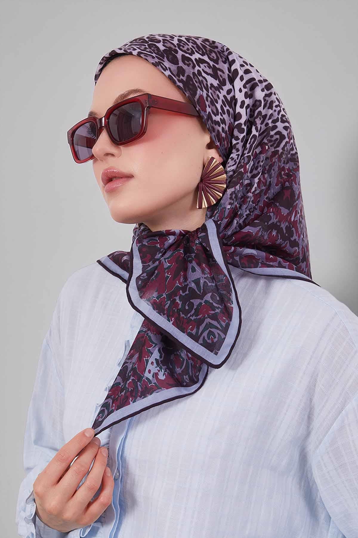Fivescarf Gri Karışık Leopar Desen Silk Coton Eşarp