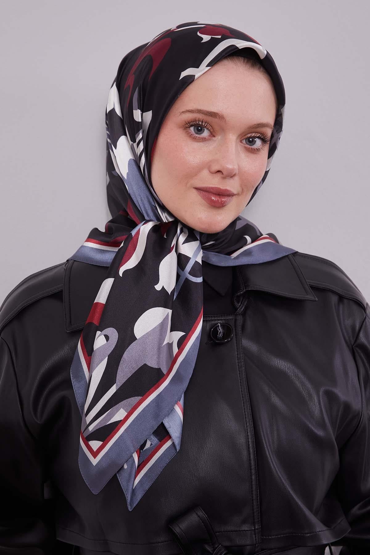 Fivescarf Gri Lale Desen Kristal Eşarp