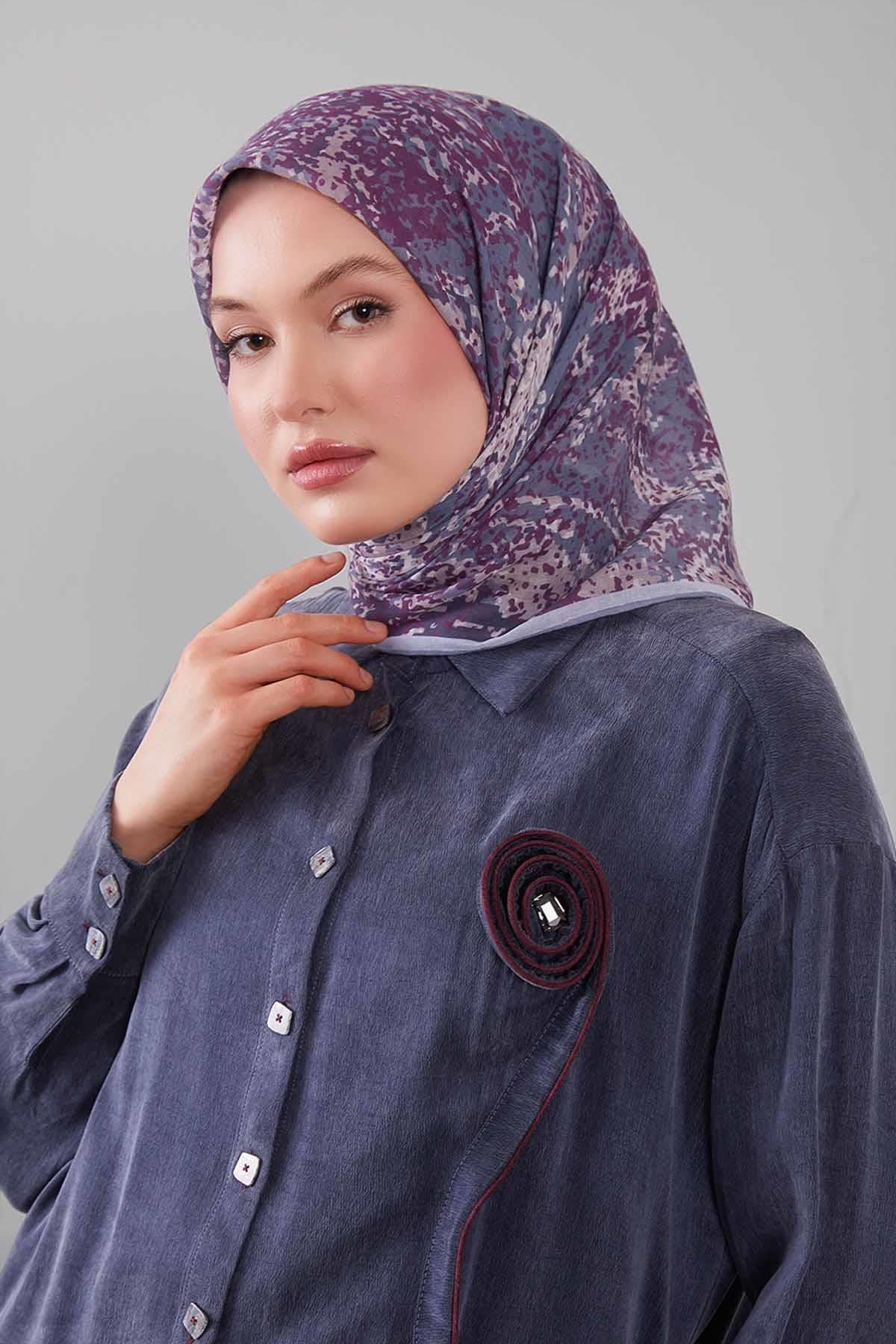 Fivescarf Gri Mozaik Desen Silk Coton Eşarp