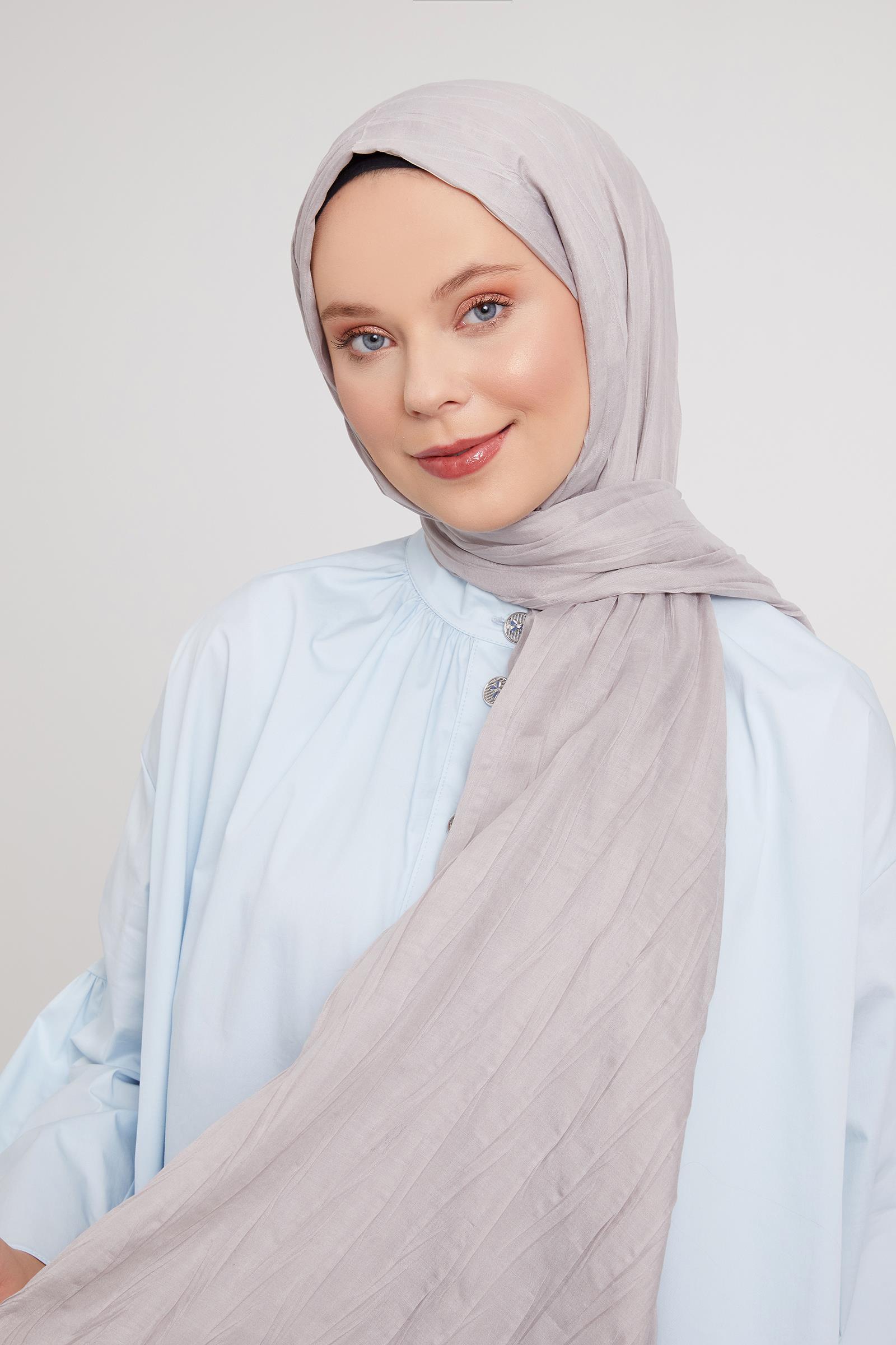 Fivescarf Gri Pliseli Pamuklu Şal