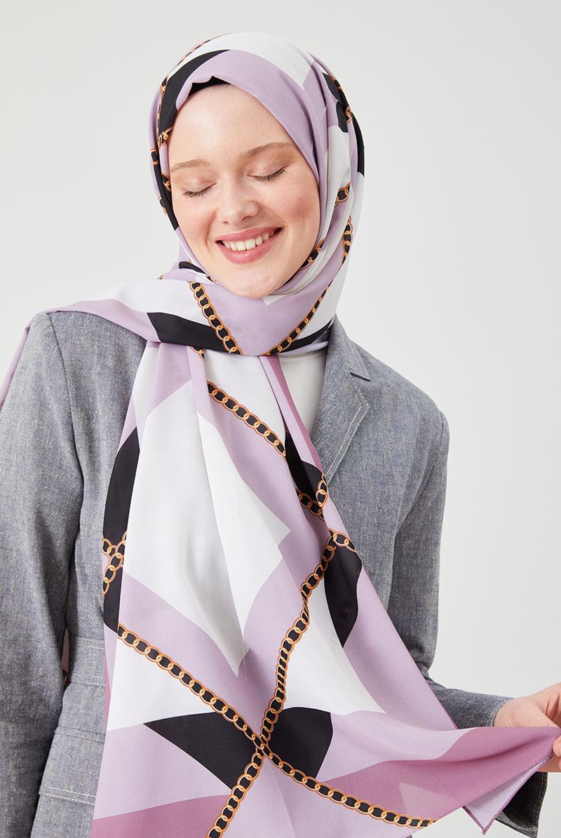 Fivescarf Gül Halka Desen Violet Medine İpeği Şal