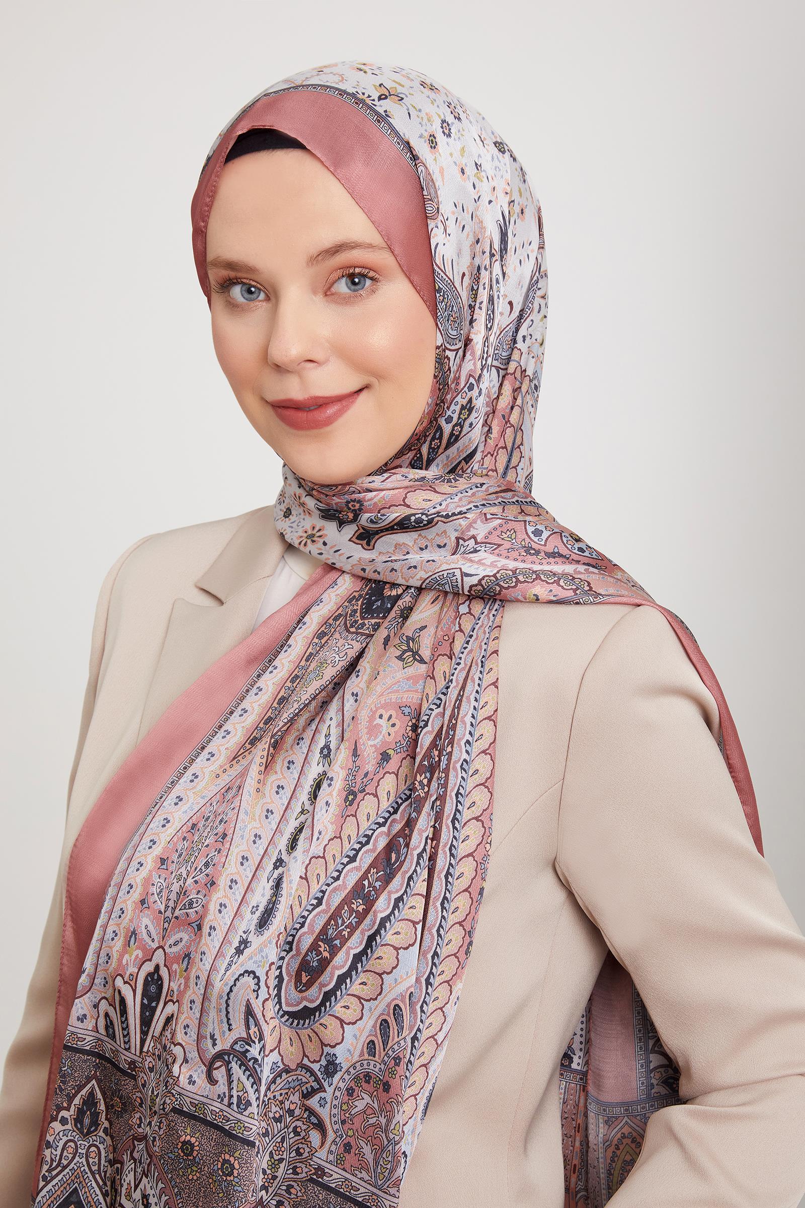 Fivescarf Gül Kurusu Etnik Desen Vual İpek Şal