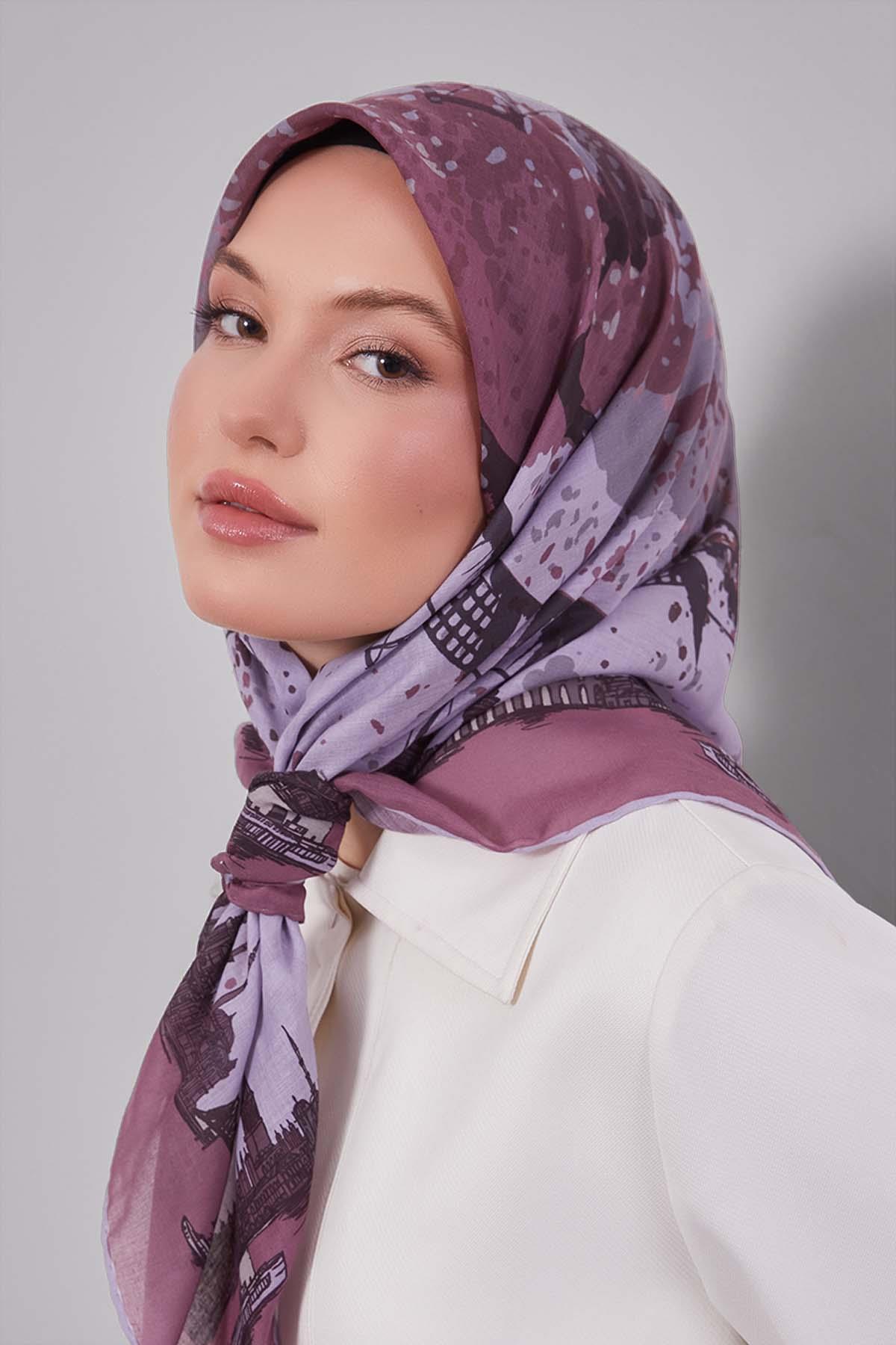 Fivescarf Gül Manzara Desen Silk Coton Eşarp