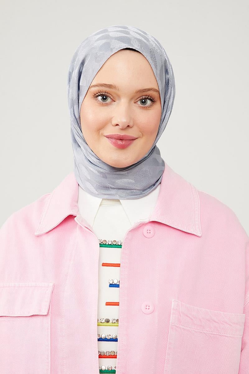 Fivescarf Gümüş Ay Desen Jakarlı Elegance Şal