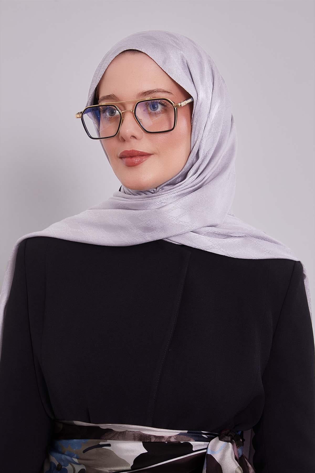 Fivescarf Gümüş Örgü Desen Jakar Şal