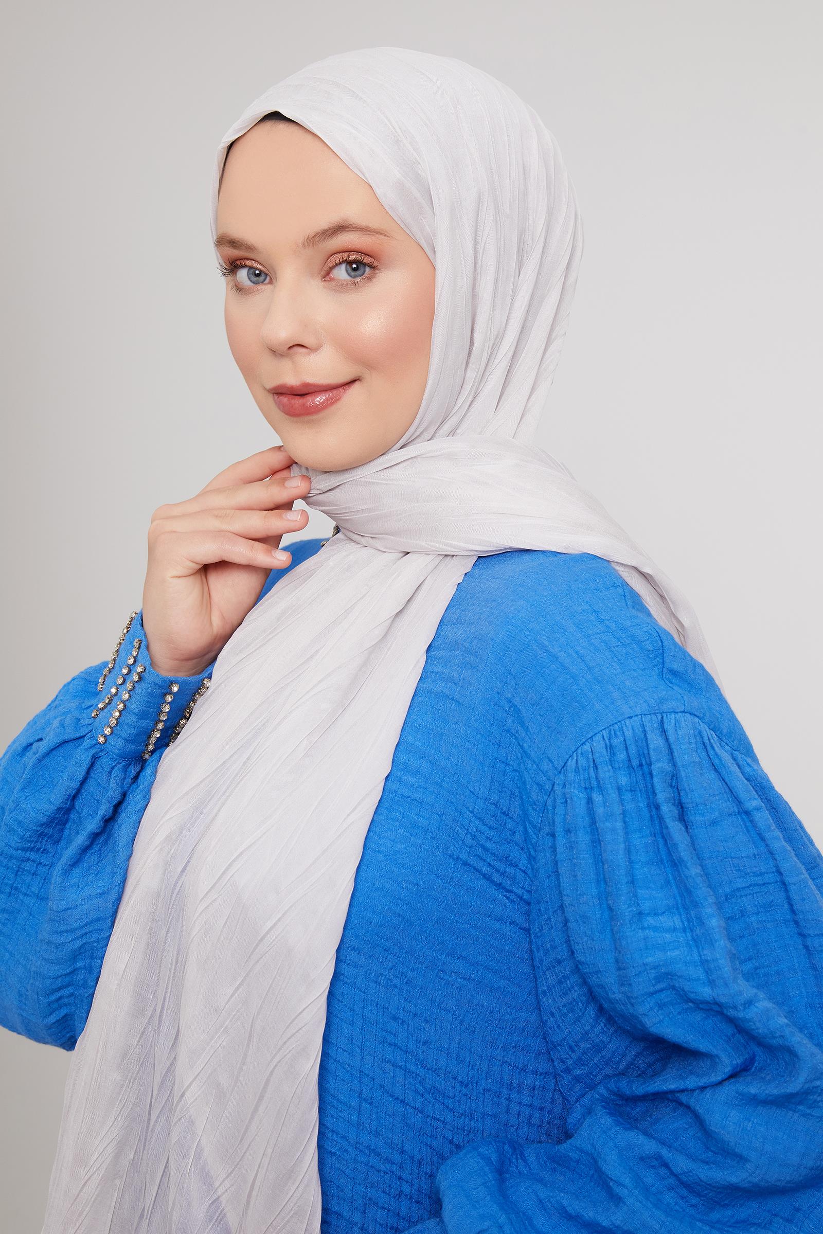 Fivescarf Gümüş Pliseli Pamuklu Şal