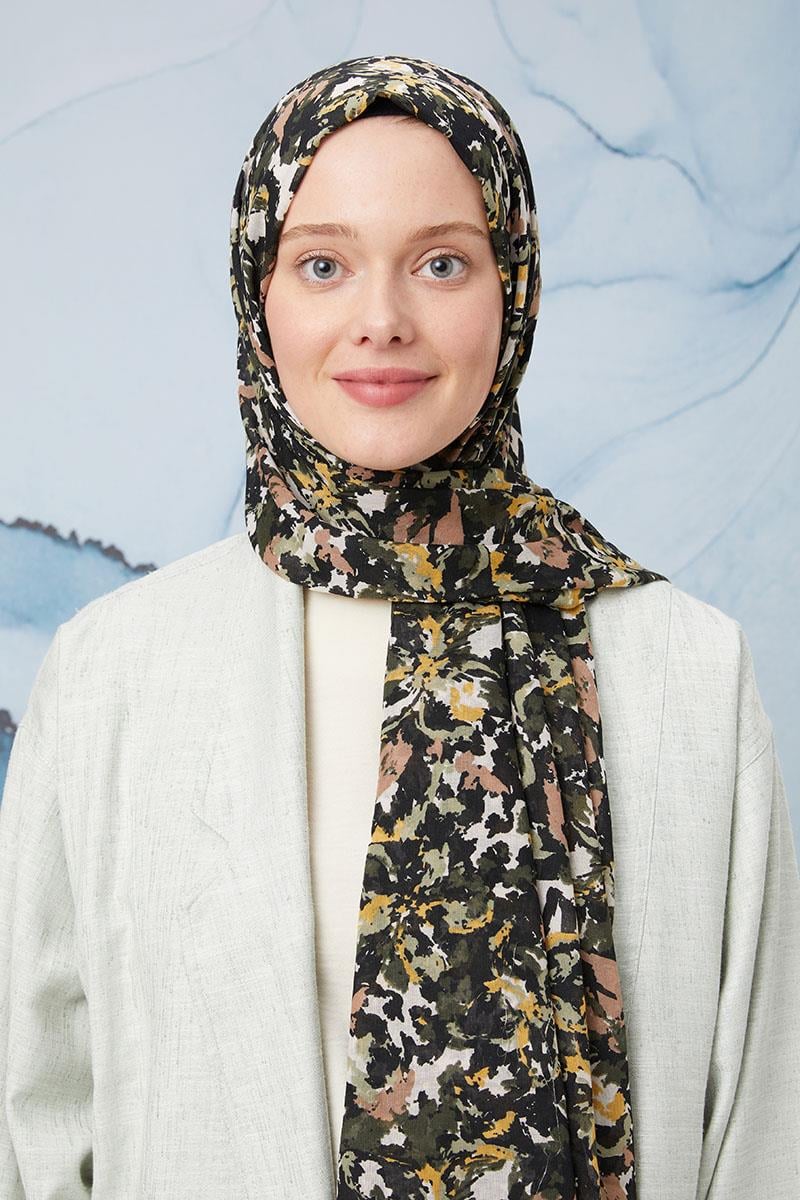 Fivescarf Haki Desenli Cotton Şal