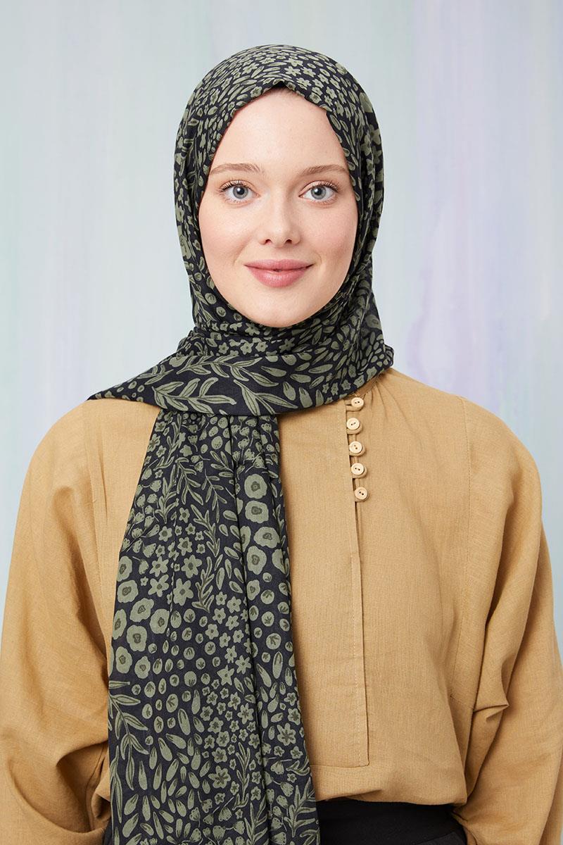 Fivescarf Haki Desenli Cotton Şal