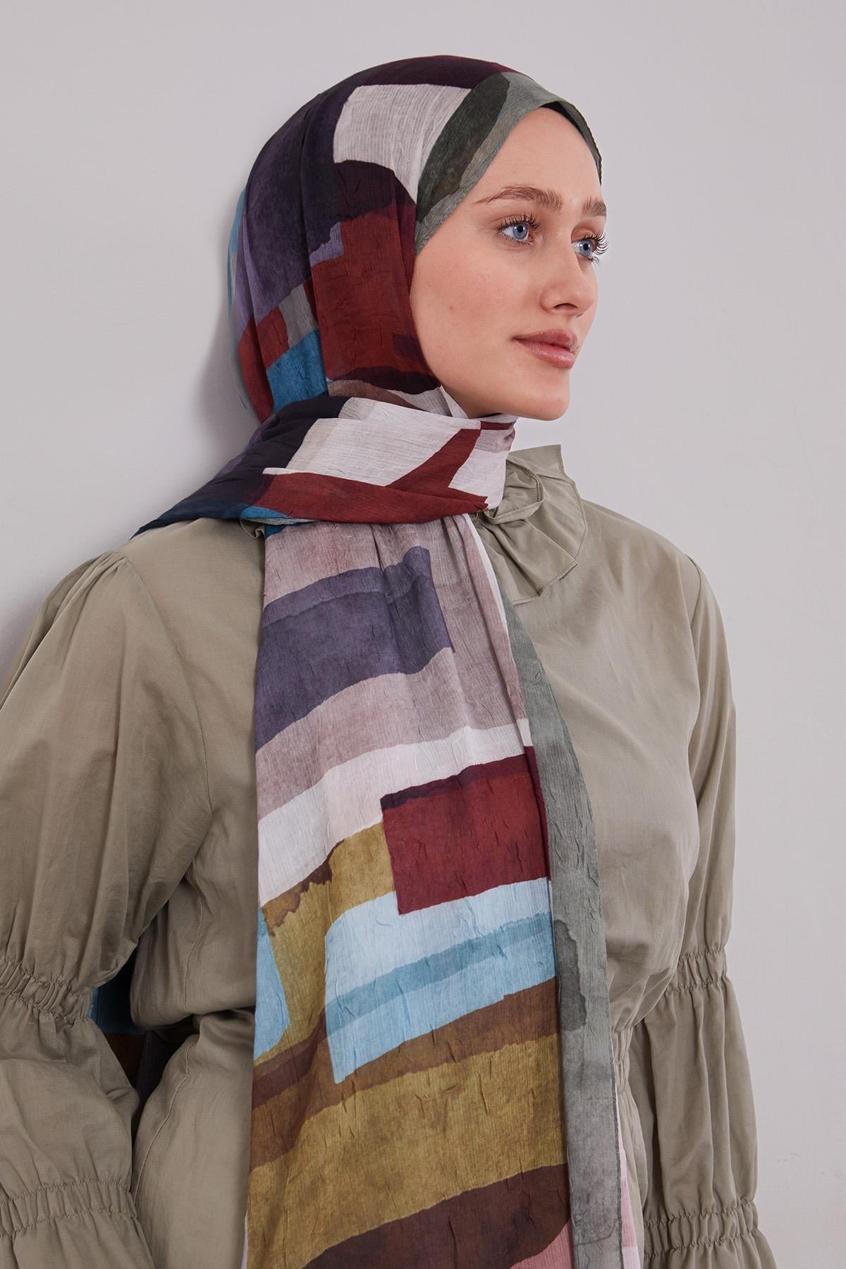 Fivescarf Haki Geometrik Desen Craze Comfort Şal