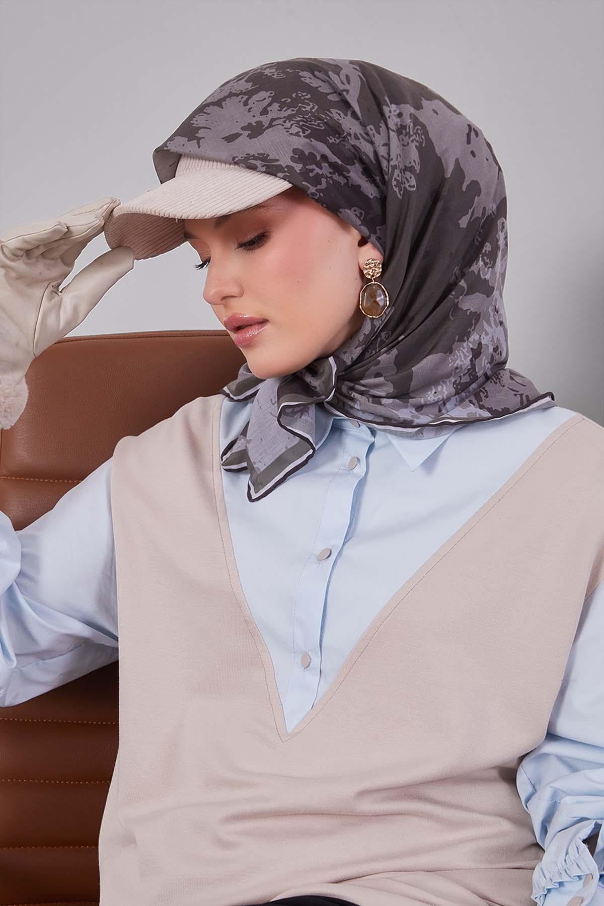 Fivescarf Haki Karışık Desen Silk Coton Eşarp