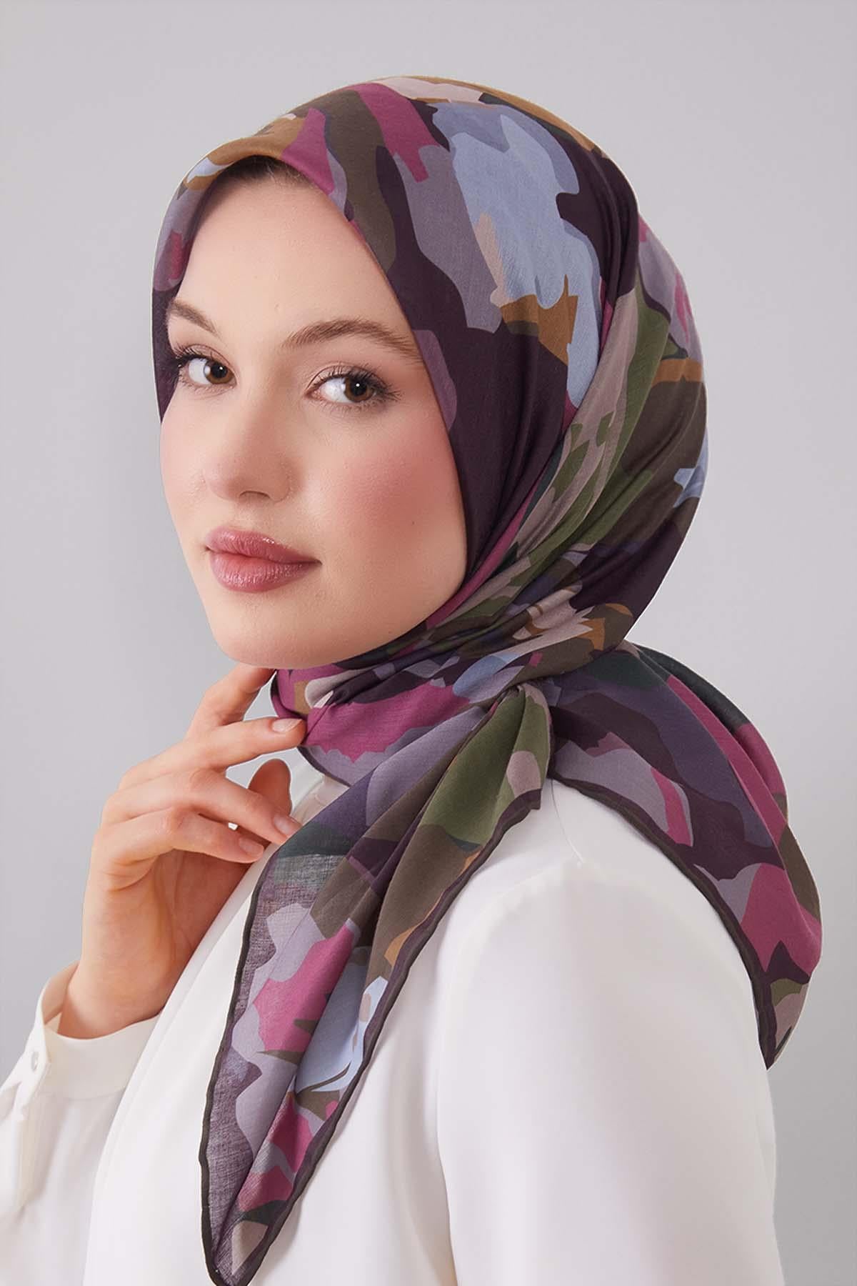 Fivescarf Haki Karışık Desen Silk Coton Eşarp