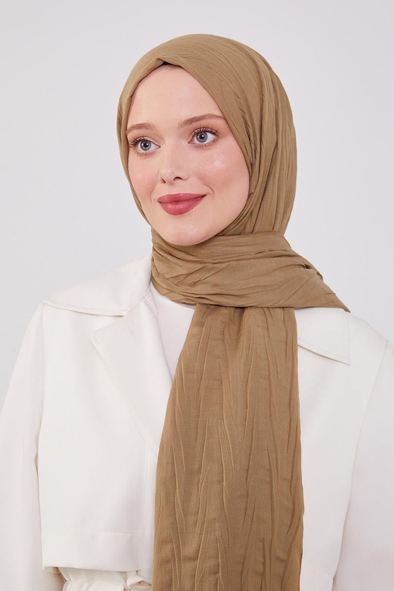 Fivescarf Haki Pliseli Pamuklu Şal