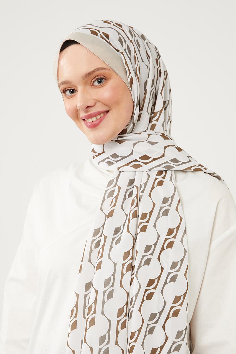 Fivescarf Haki Yuvarlak Desen Violet Medine İpeği Şal
