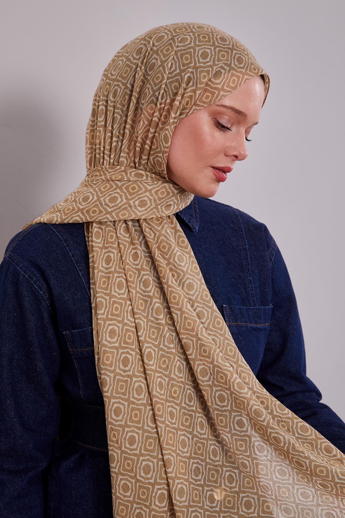 Fivescarf Hardal Karo Desenli Craze Comfort Şal