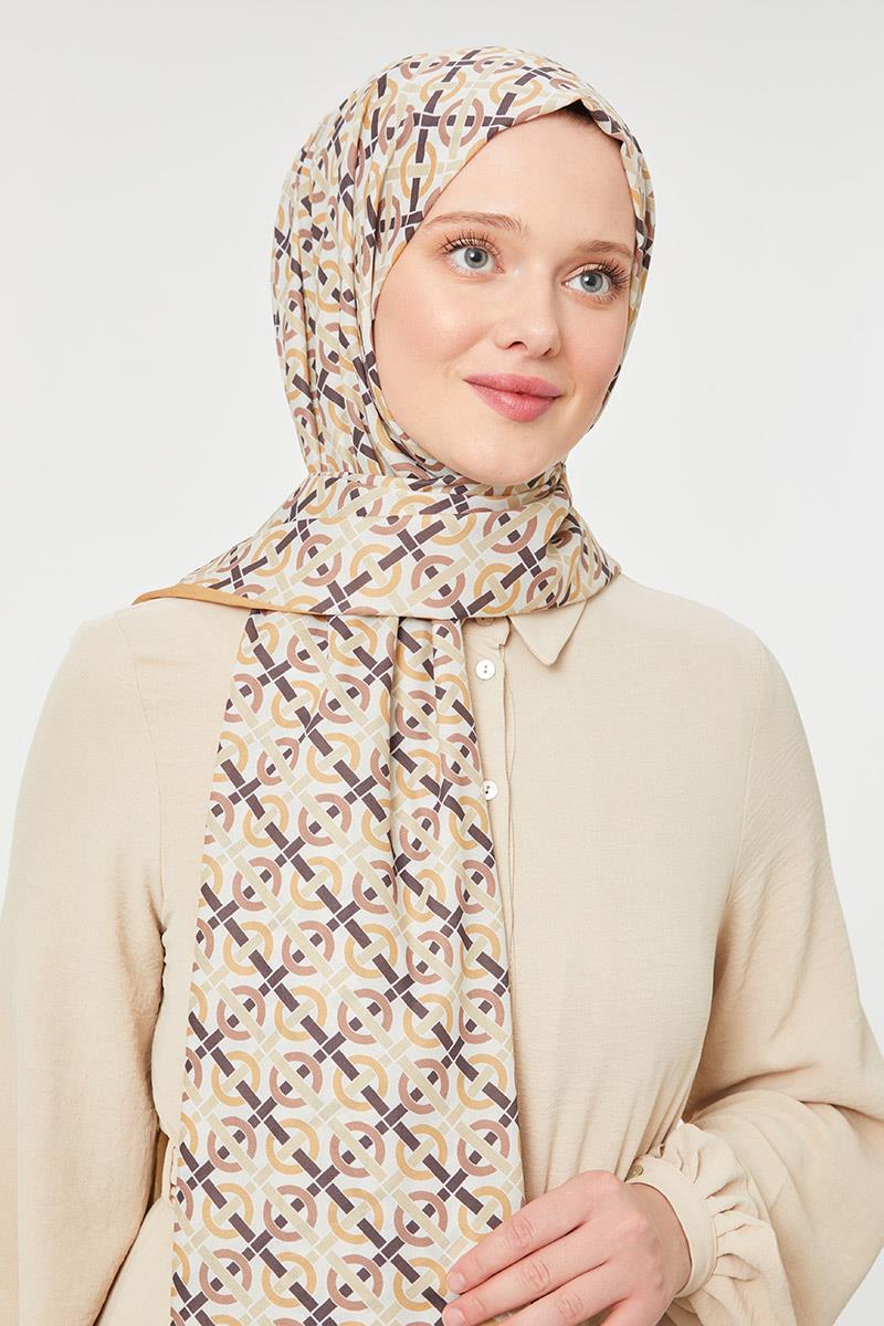Fivescarf Hardal Yuvarlak Desen Mono Krep Şal