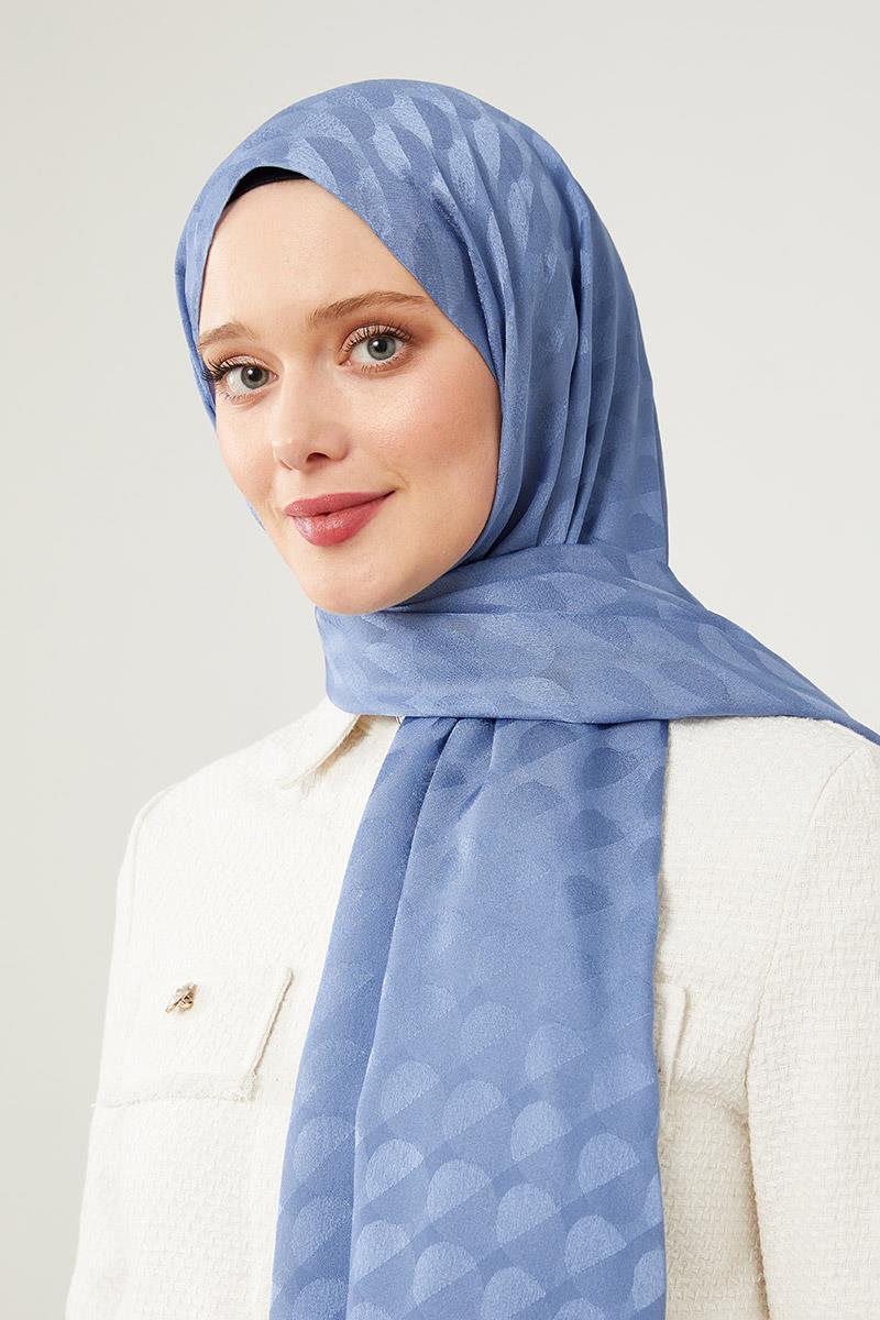 Fivescarf İndigo Ay Desen Jakarlı Elegance Şal