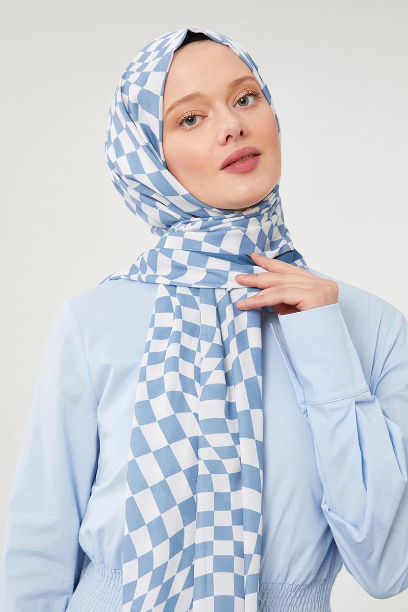 Fivescarf İndigo Dama Desen Mono Krep Şal