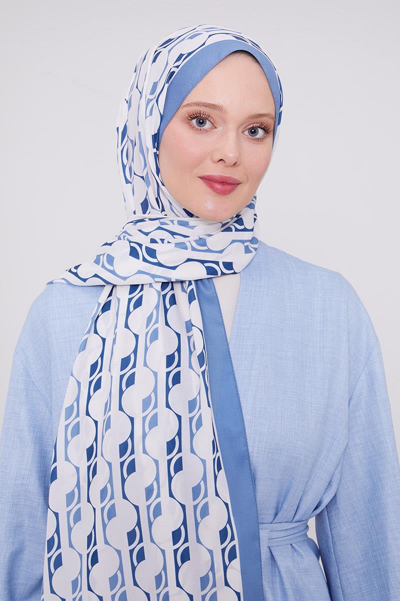 Fivescarf İndigo Geometrik Desen Mono Şal