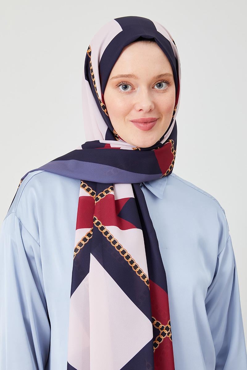 Fivescarf İndigo Halka Desen Violet Medine İpeği Şal