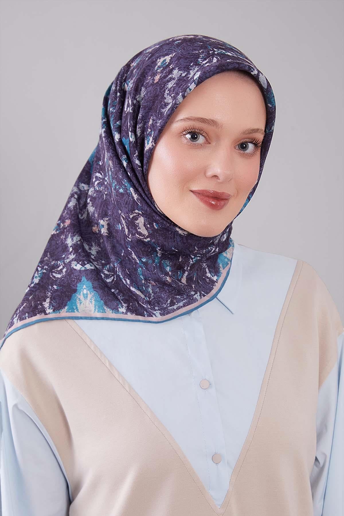 Fivescarf İndigo Retro Çiçek Desen Silk Coton Eşarp