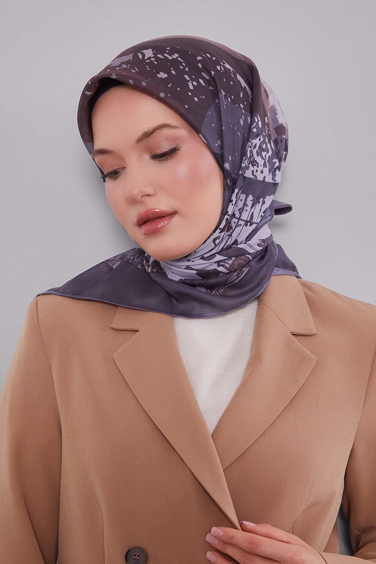 Fivescarf K.Gri Manzara Desen Silk Coton Eşarp