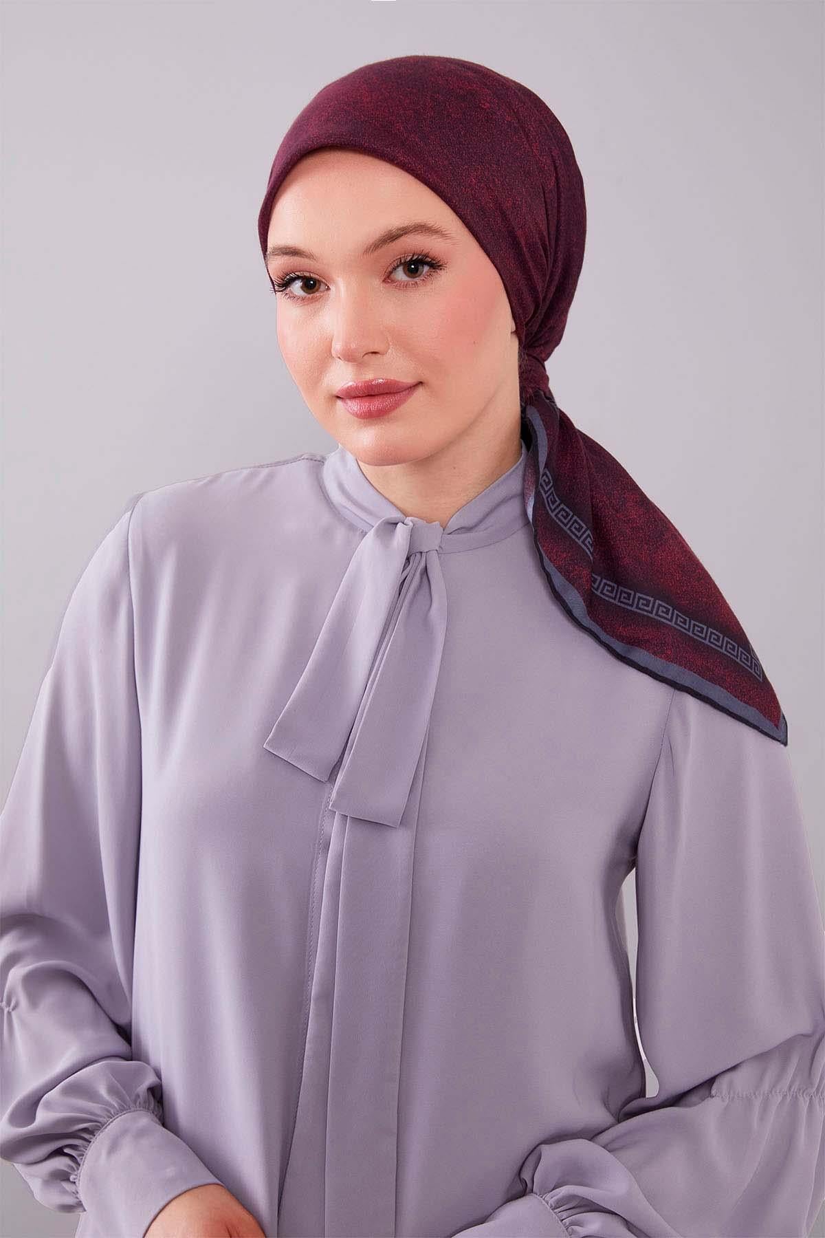 Fivescarf K.Bordo Kenar Motifli Silk Cotton Eşarp