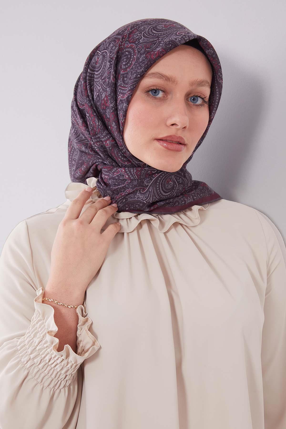 Fivescarf K.Bordo Etnik Desen Silk Cotton Eşarp