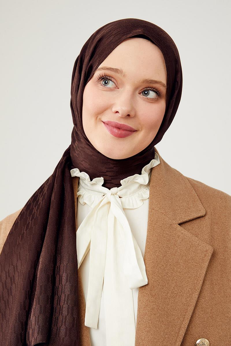Fivescarf K.Kahve Burgu Desen Jakarlı Elegance Şal