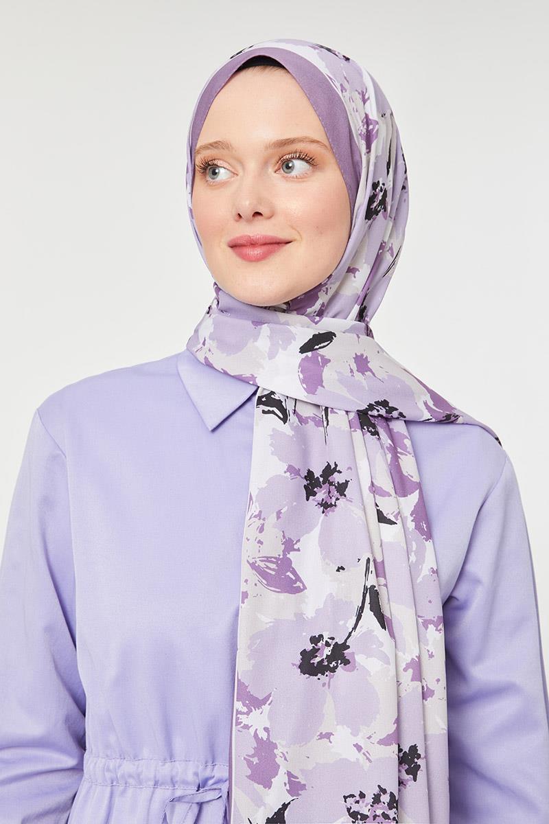 Fivescarf K.Lila Büyük Çiçek Desenli Mono Şal