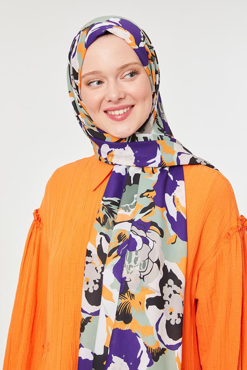 Fivescarf K.Mor Çiçek Desenli Mono Şal