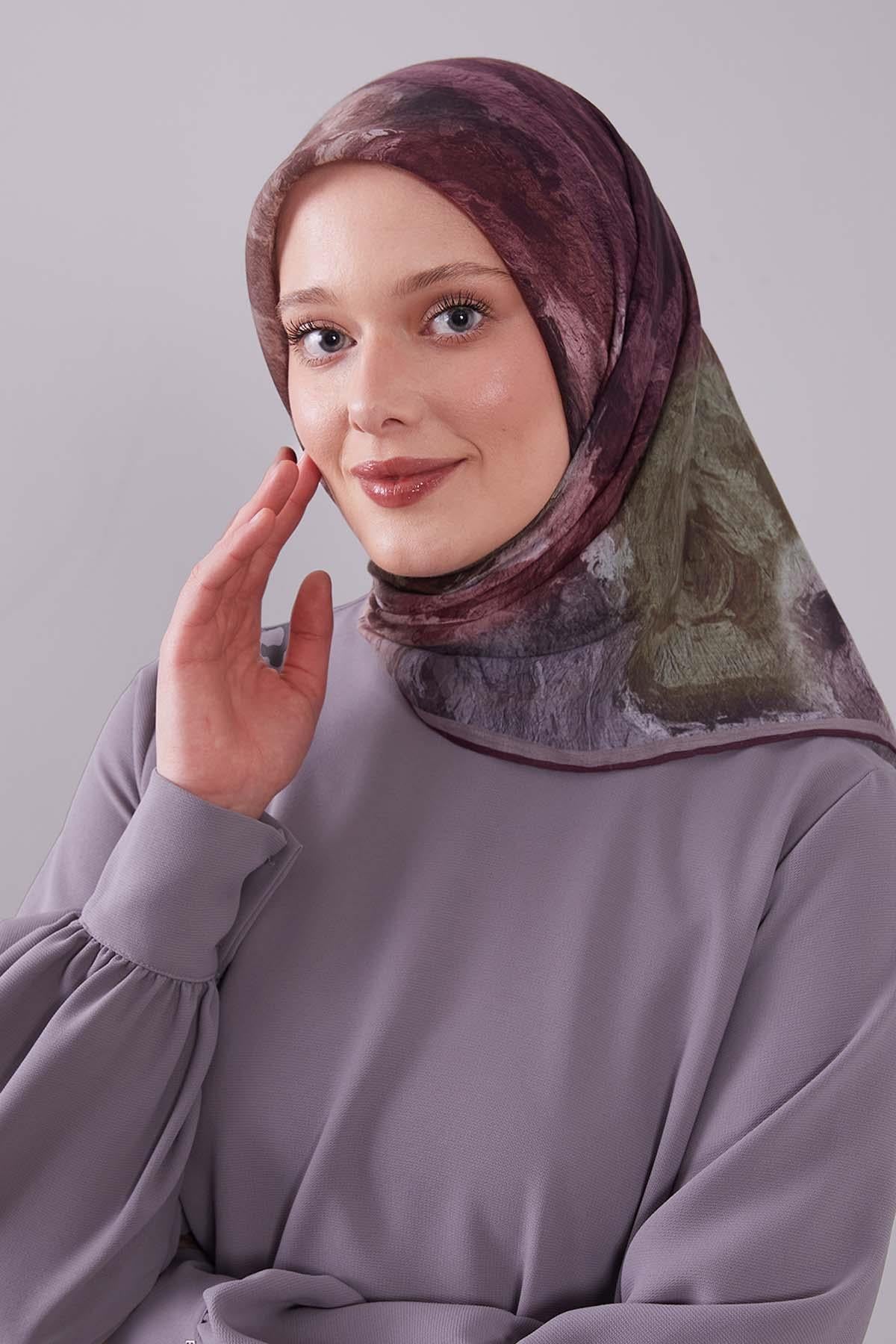 Fivescarf K.Bordo Dalga Desen Silk Coton Eşarp