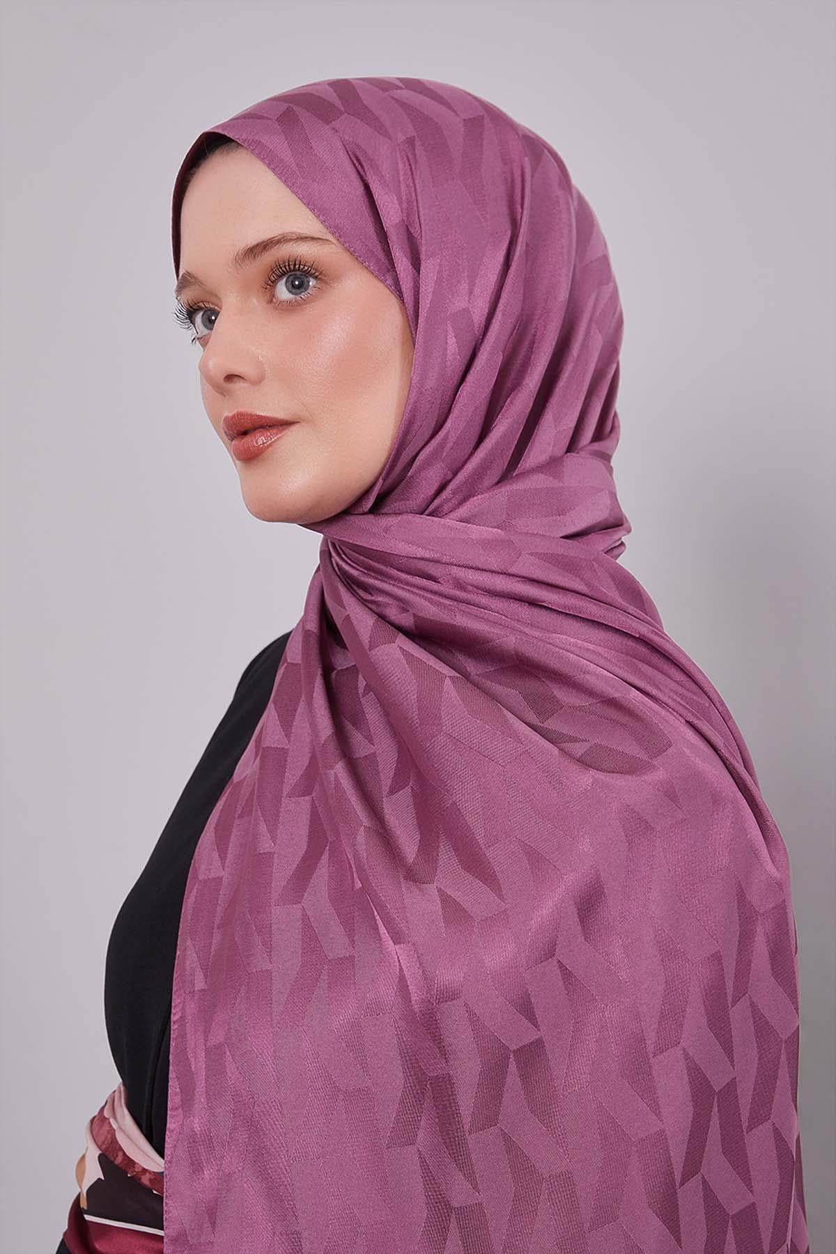 Fivescarf K.Pembe Geometrik Desen Jakar Şal