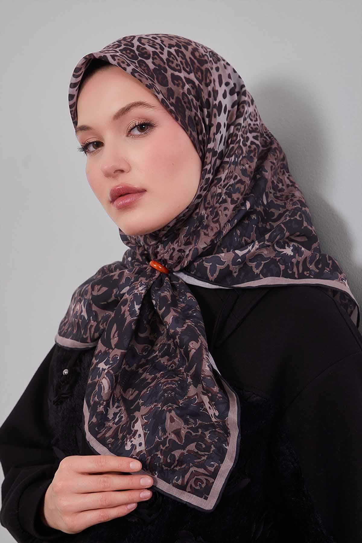 Fivescarf K.Vizon Karışık Leopar Desen Silk Coton Eşarp