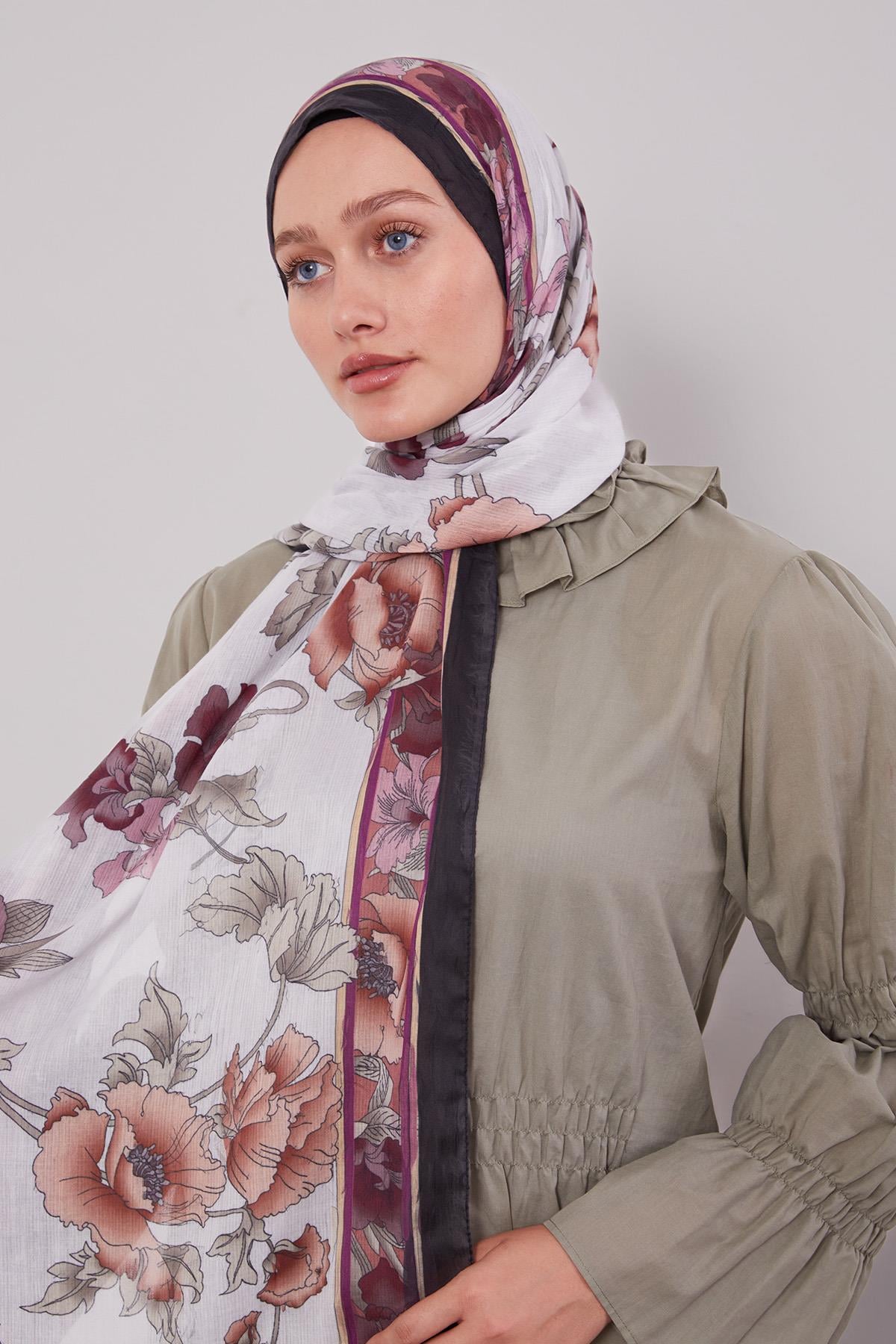 Fivescarf K.Bordo Kenar Çiçek Desenli Craze Comfort Şal