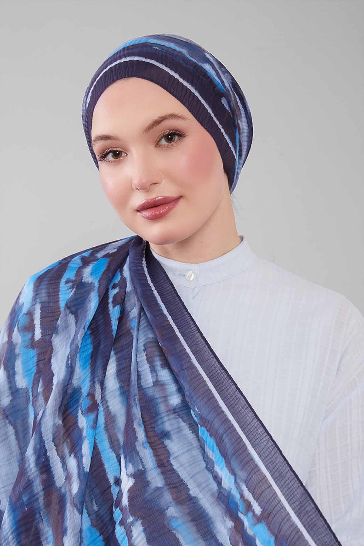 Fivescarf K.Lacivert Harmal Desen Müslin Cotton Şal